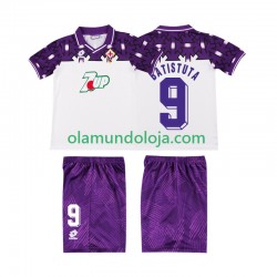 Camisola ACF Fiorentina BATISTUTA 9 1992 1993 Retro Criança Equipamento Segundo Manga Curta